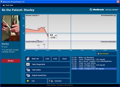 MiniMed virtual patient application patient mode interface