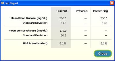 MiniMed virtual patient application lab report view