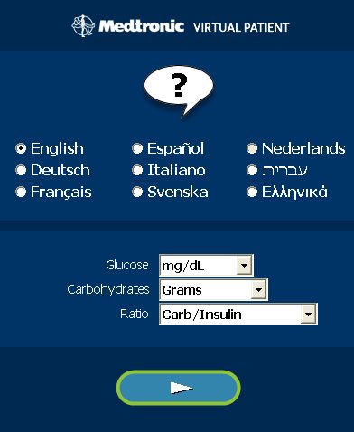 MiniMed virtual patient application language selection