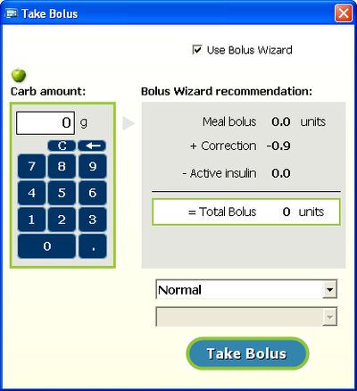 MiniMed virtual patient application bolus calculator wizard