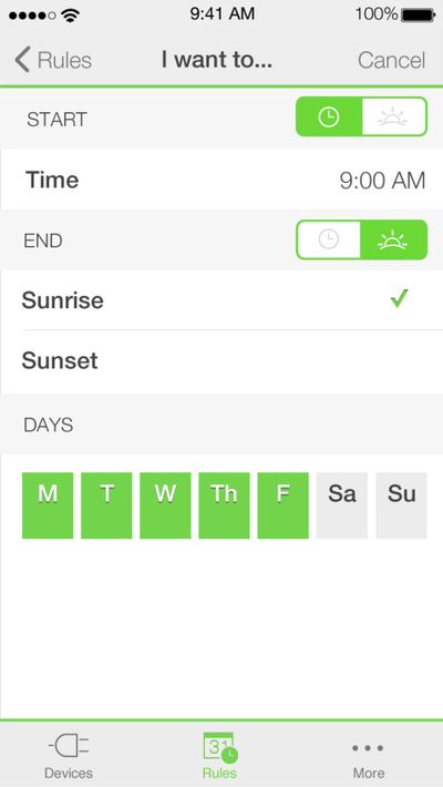 WeMo app I Want feature expanded view with more options