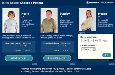 MiniMed virtual patient application physician mode patient selection